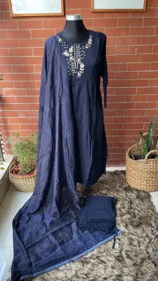 Original Delhi Boutique Stitched 3pcs _ Deep Navy Blue 